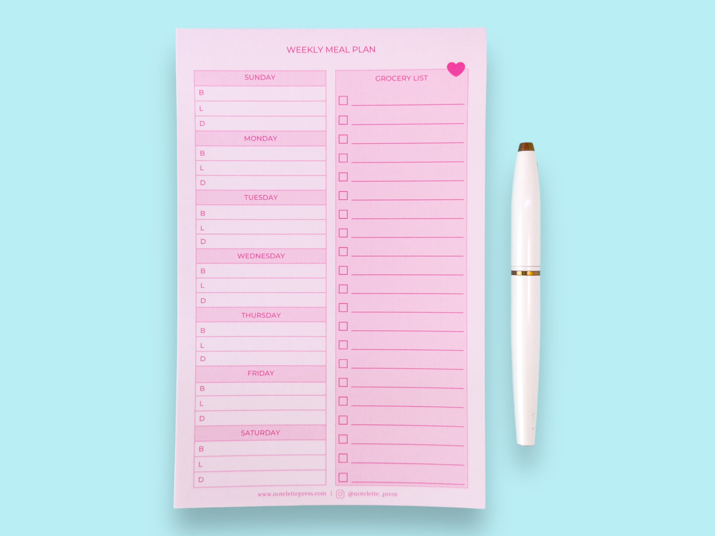 Meal Plan Grocery List Pad