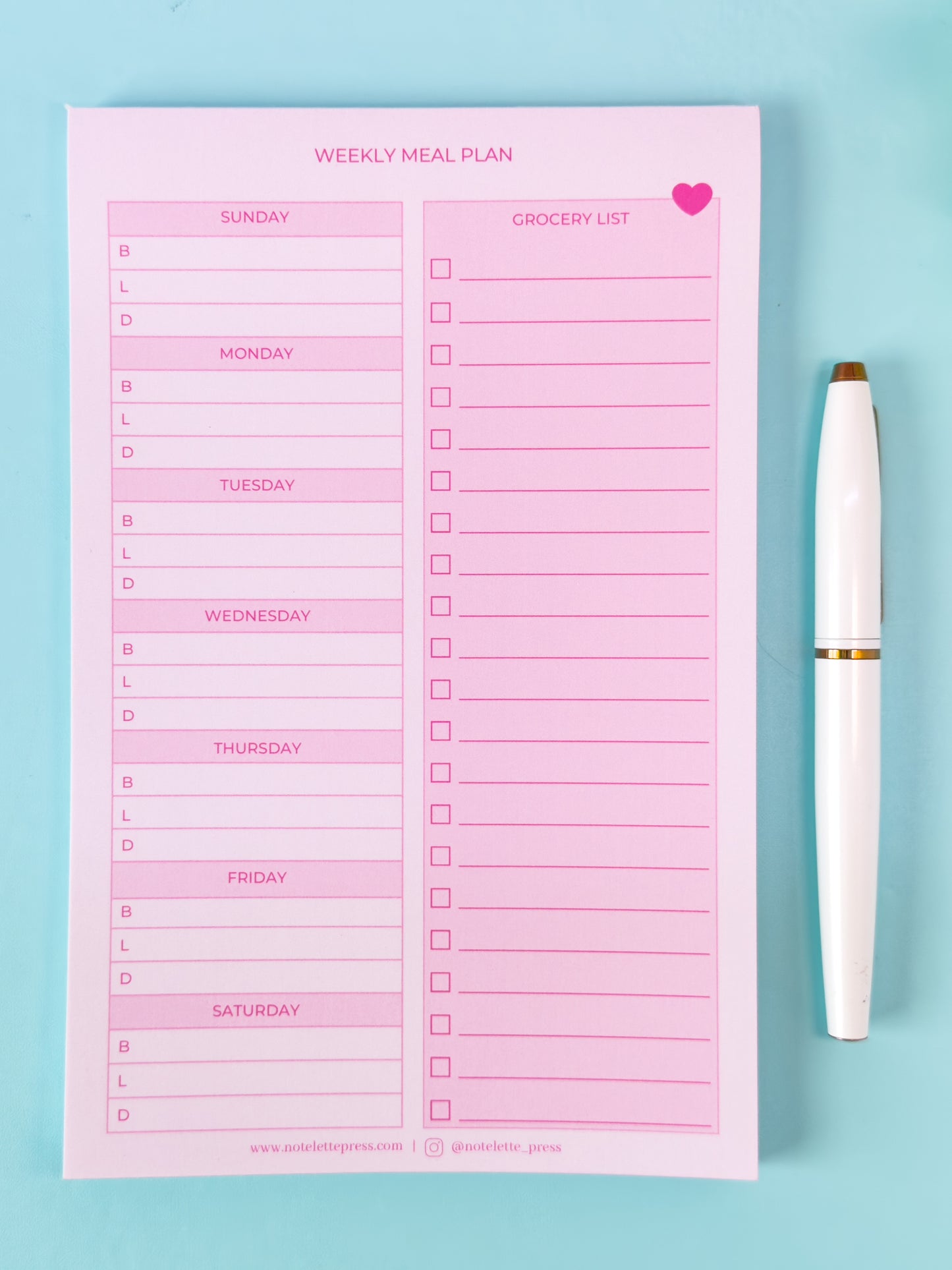 Meal Plan Grocery List Pad
