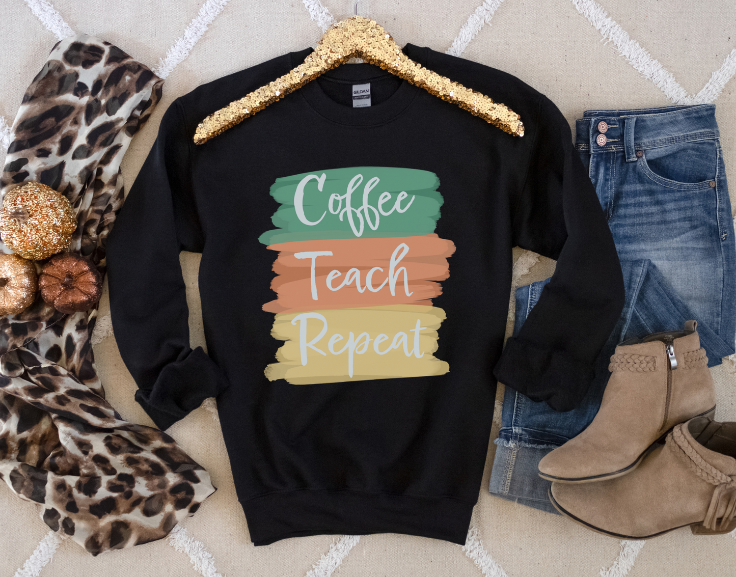 Coffee, Teach, Repeat Crewneck Sweatshirt