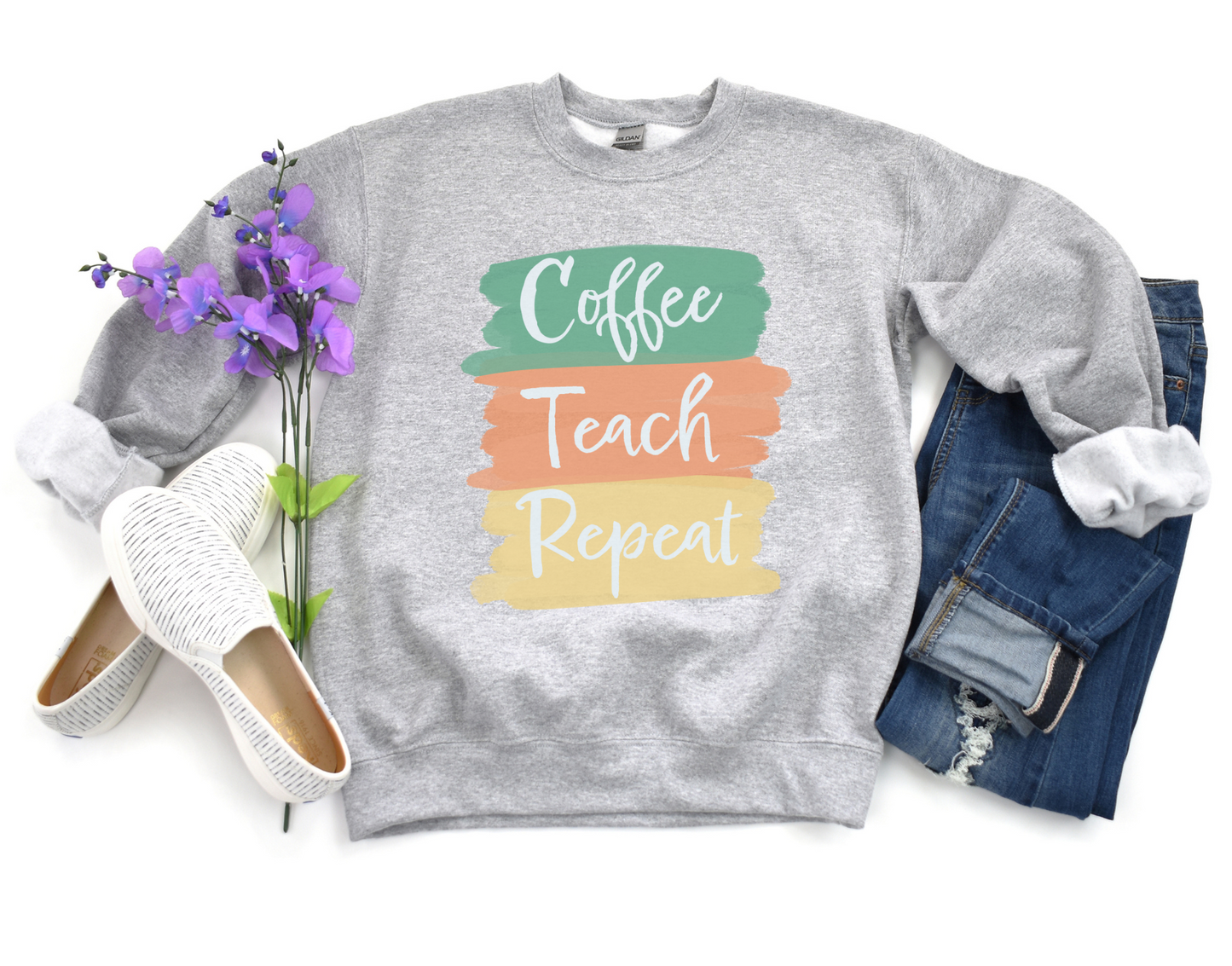 Coffee, Teach, Repeat Crewneck Sweatshirt