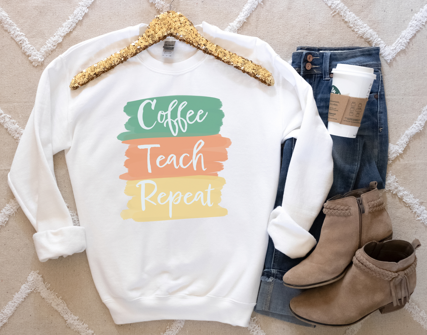 Coffee, Teach, Repeat Crewneck Sweatshirt