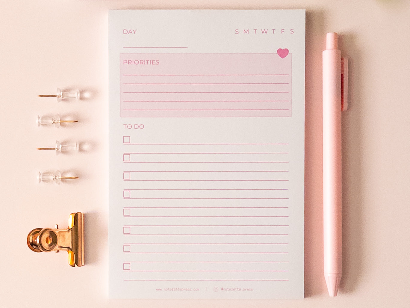 Priorities Notepad - Pink