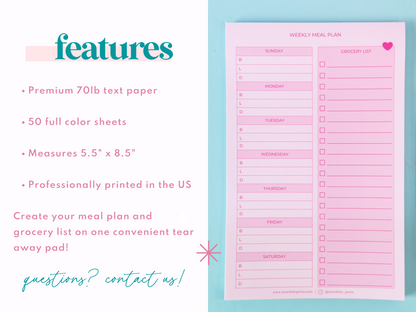 Meal Plan Grocery List Pad